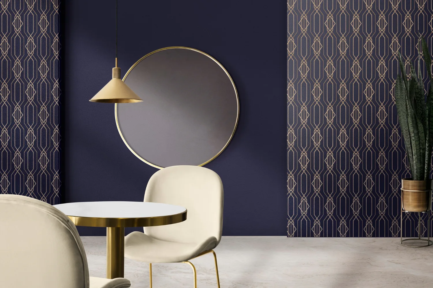 Art deco wallpaper pattern installation in San Mateo residence