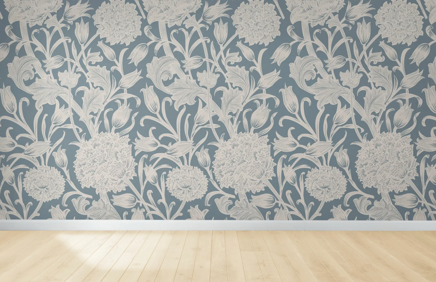 Classic floral wallpaper installed in traditional dining room